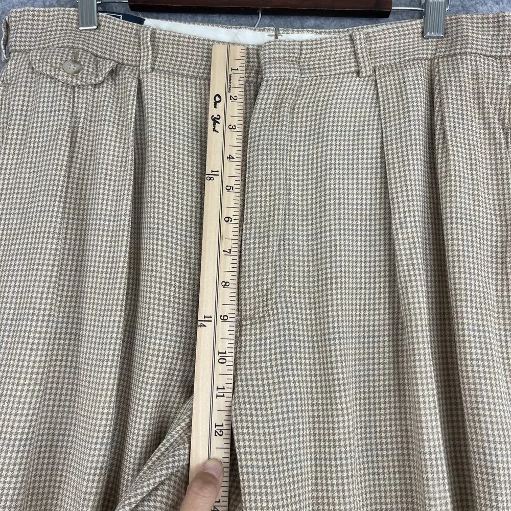 VTG Polo Ralph Lauren Pants Mens 35x27 Beige Houndstooth Cuffed Pleated 80s USA